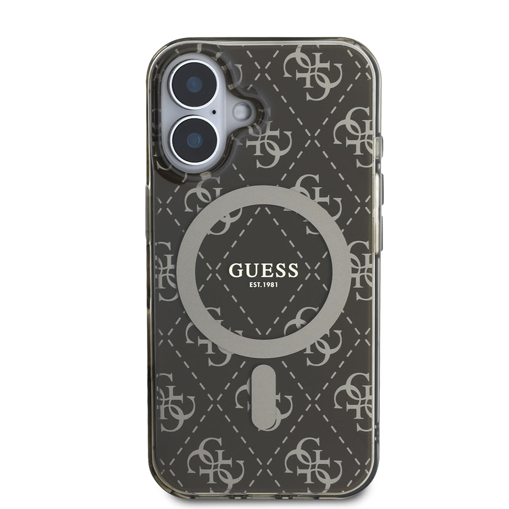 Apple iPhone 16 Case Guess Original Licensed M-Safe Charging Feature IML Printed Classic Logo 4G Patterned Cover Brown 