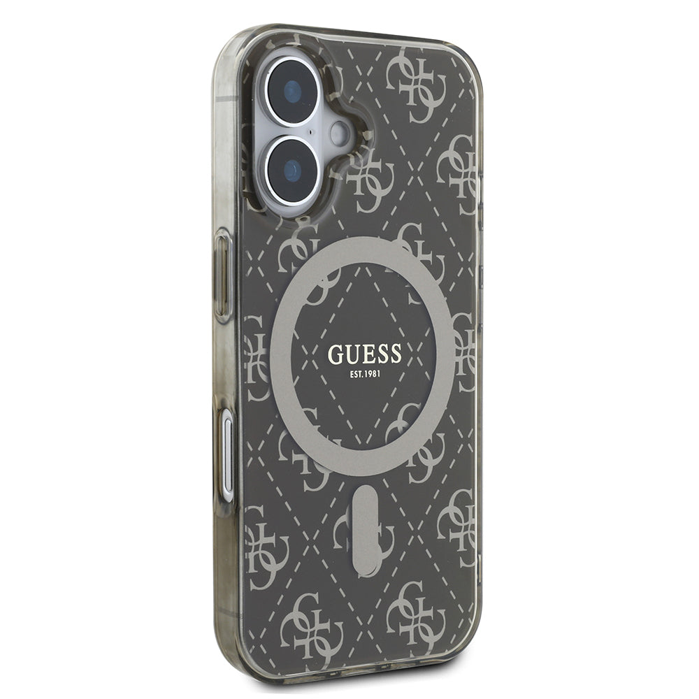 Apple iPhone 16 Case Guess Original Licensed M-Safe Charging Feature IML Printed Classic Logo 4G Patterned Cover Brown 