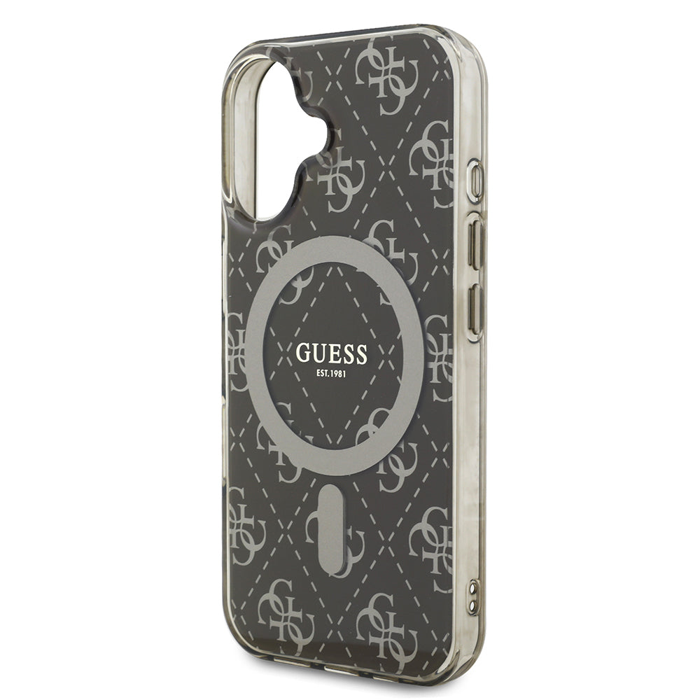 Apple iPhone 16 Case Guess Original Licensed M-Safe Charging Feature IML Printed Classic Logo 4G Patterned Cover Brown 