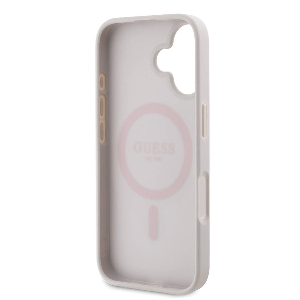 Apple iPhone 16 Case Guess Original Licensed M-safe Charging Feature PU Leather 4G Patterned Stone Triangle Logo Cover Brown