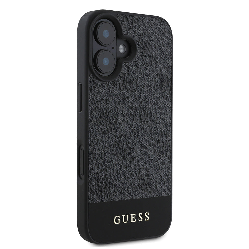 Apple iPhone 16 Case Guess Original Licensed M-safe Charging Feature PU Leather Stripe Logo Design Cover Brown