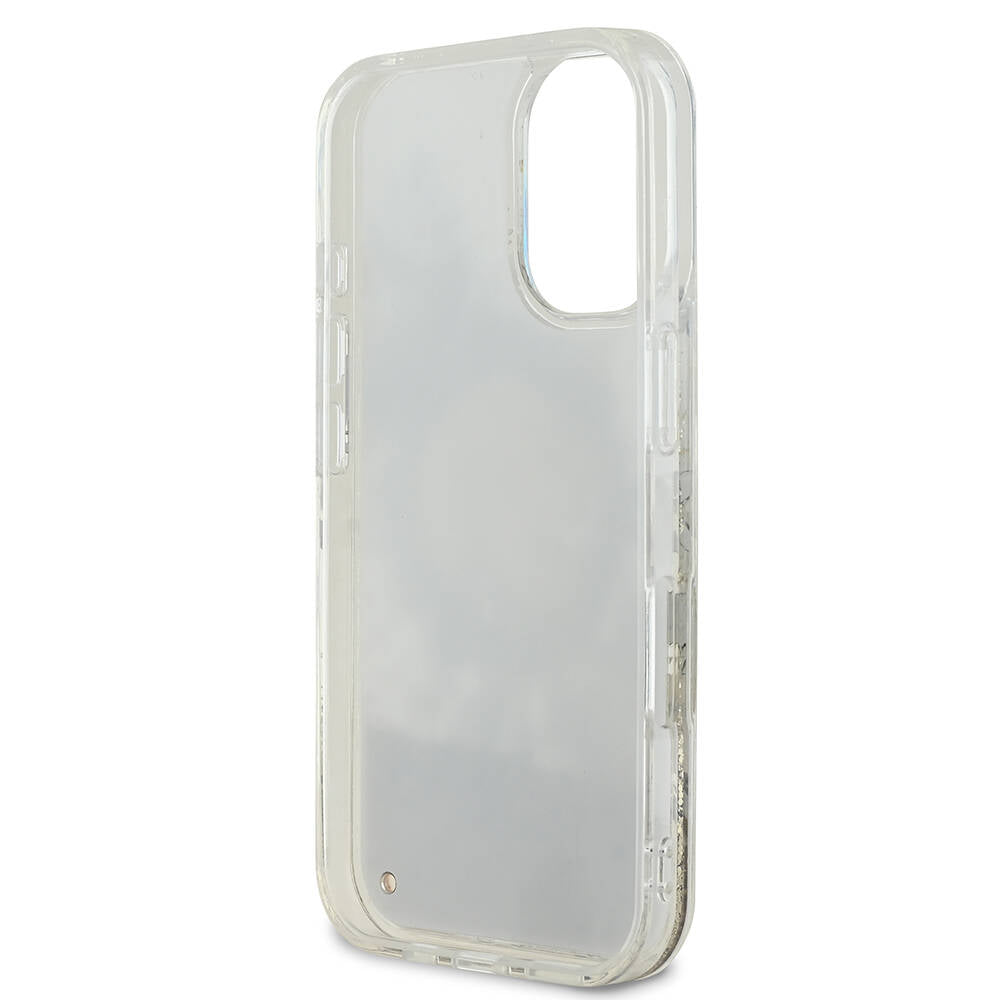 Apple iPhone 16 Case Guess Original Licensed M-safe Charging Liquid Glitter Flower Patterned Cover Pink