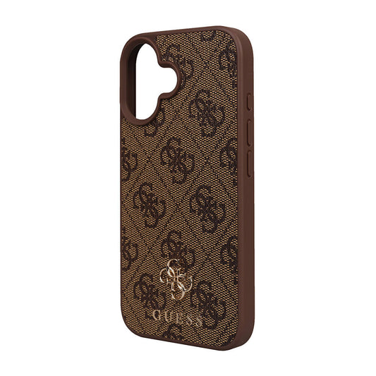 Apple iPhone 16 Case Guess Original Licensed M-safe Charging Feature Small 4G Classic Cover Brown