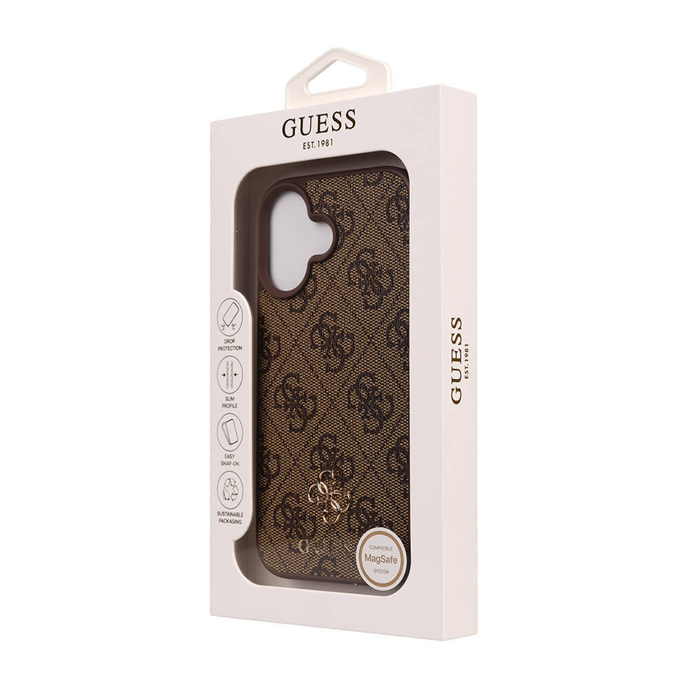 Apple iPhone 16 Case Guess Original Licensed M-safe Charging Feature Small 4G Classic Cover Black