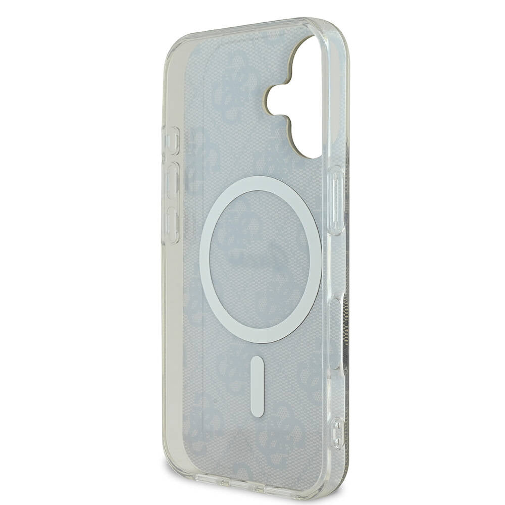 Apple iPhone 16 Case Guess Original Licensed M-safe Charging Feature 4G Patterned Cover Brown with Text Logo