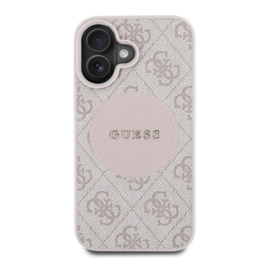 Apple iPhone 16 Case Guess Original Licensed M-safe Charging Feature Circle Classic Cover Pink with Text Logo