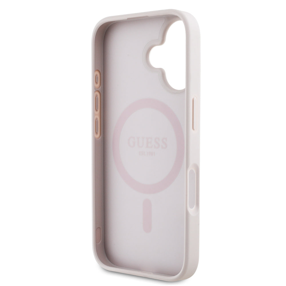 Apple iPhone 16 Case Guess Original Licensed M-safe Charging Feature Circle Classic Cover Brown with Text Logo