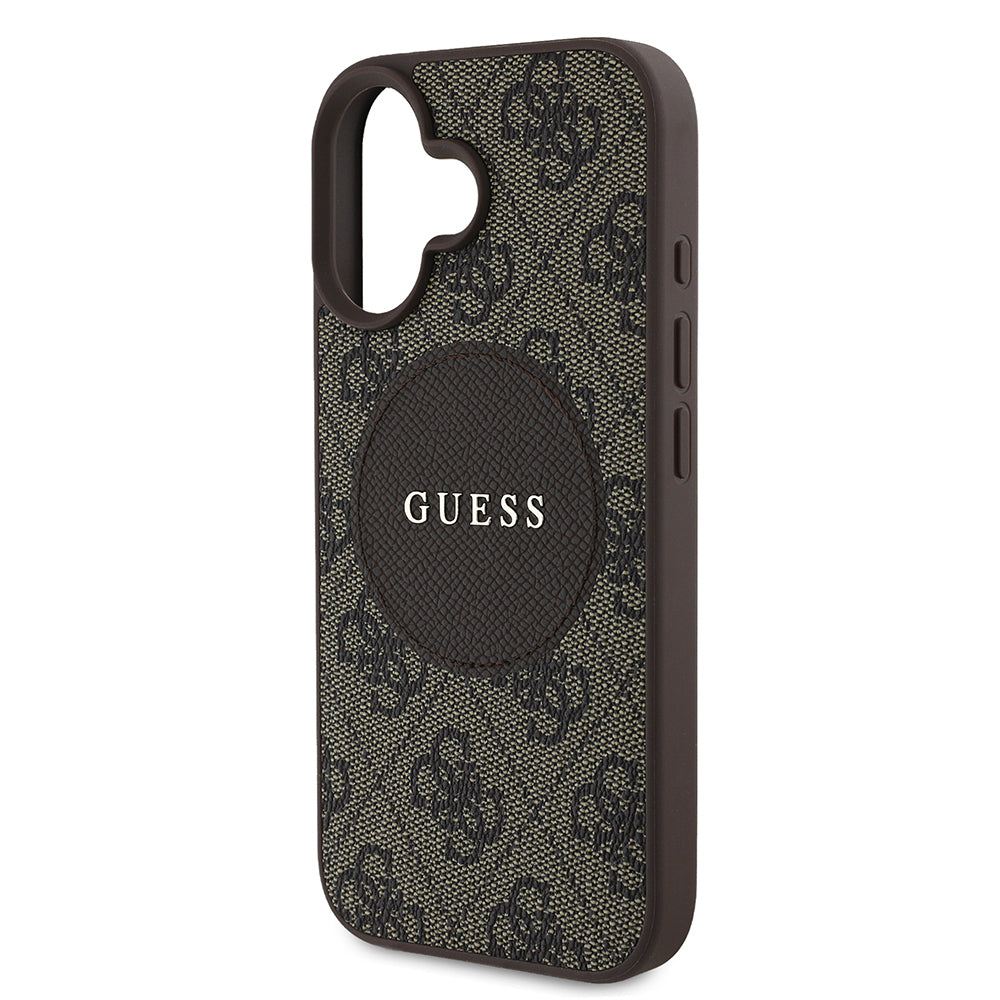 Apple iPhone 16 Case Guess Original Licensed M-safe Charging Feature Circle Classic Cover Pink with Text Logo