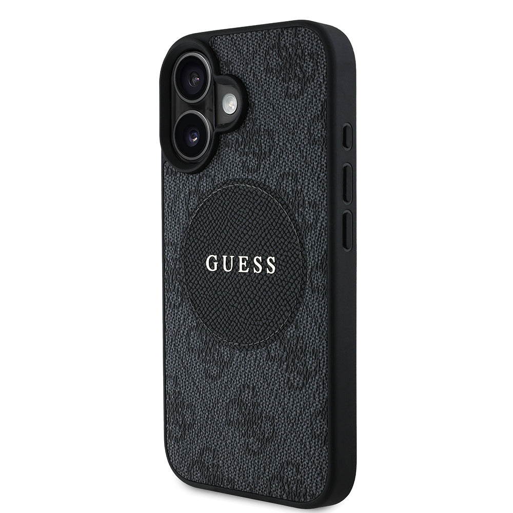 Apple iPhone 16 Case Guess Original Licensed M-safe Charging Feature Circle Classic Cover Brown with Text Logo