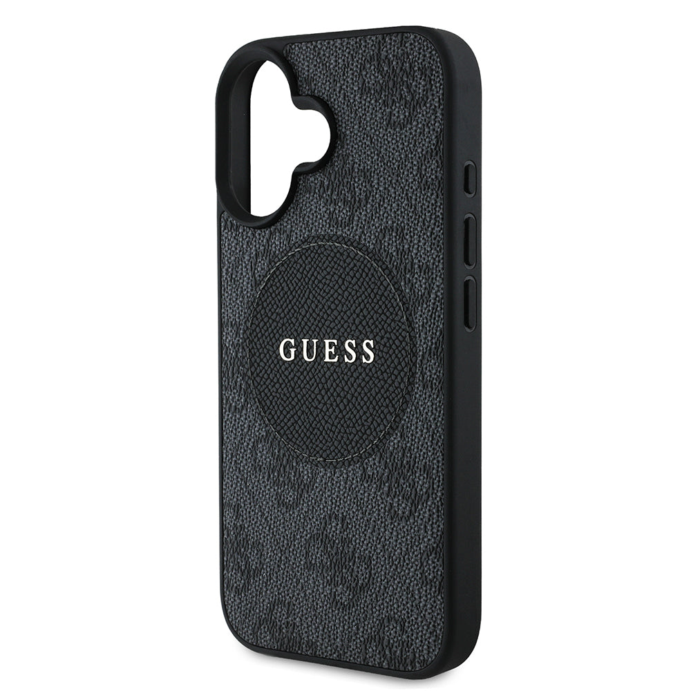 Apple iPhone 16 Case Guess Original Licensed M-safe Charging Feature Circle Classic Cover Brown with Text Logo