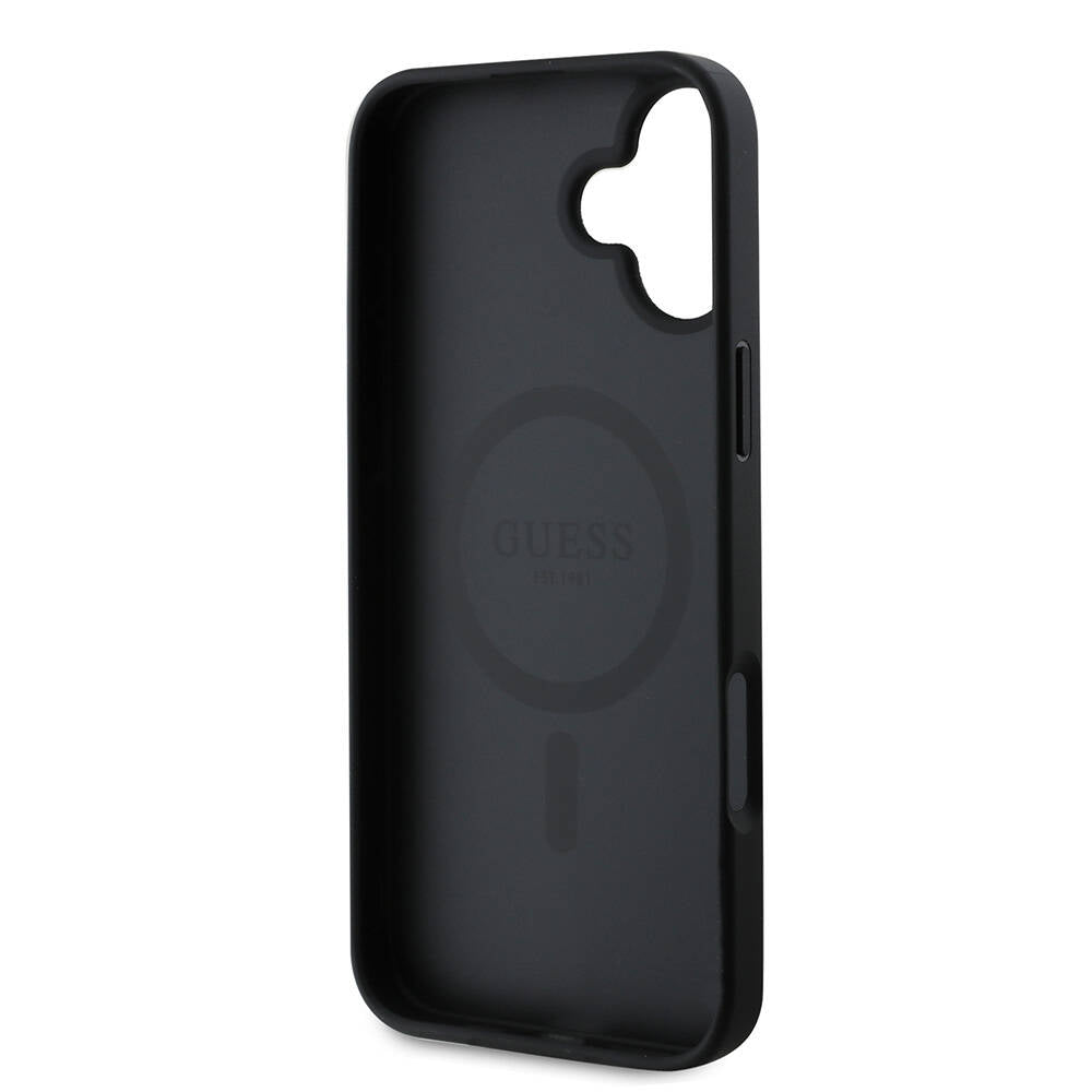 Apple iPhone 16 Case Guess Original Licensed M-safe Charging Feature Grained Cover Pink with Text Logo