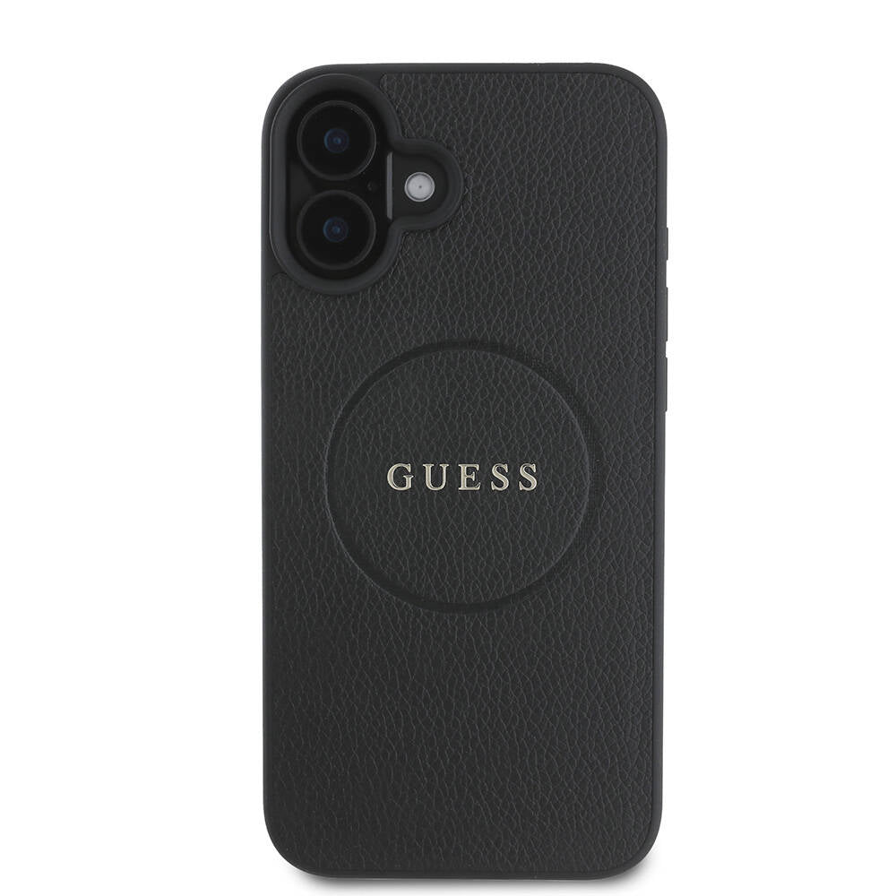 Apple iPhone 16 Case Guess Original Licensed M-safe Charging Feature Grained Cover Green with Text Logo