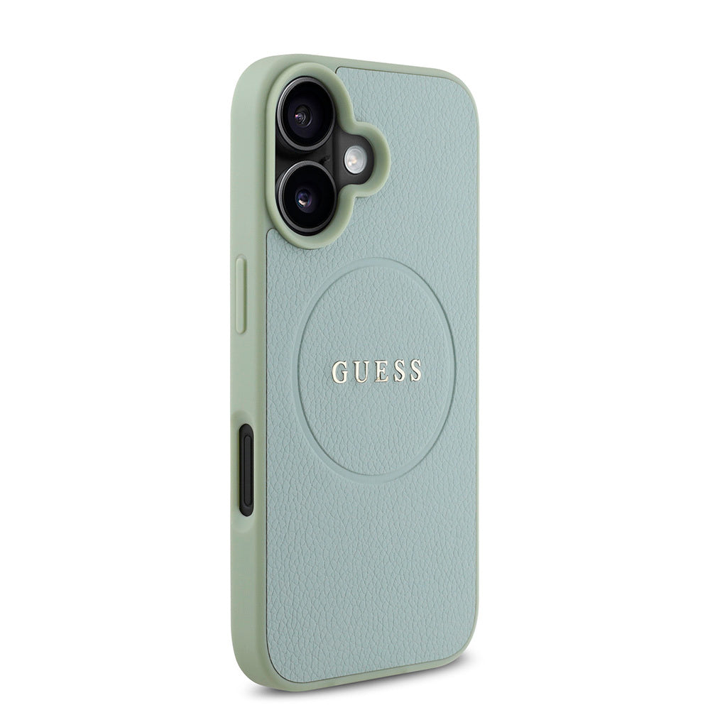 Apple iPhone 16 Case Guess Original Licensed M-safe Charging Feature Grained Cover Pink with Text Logo