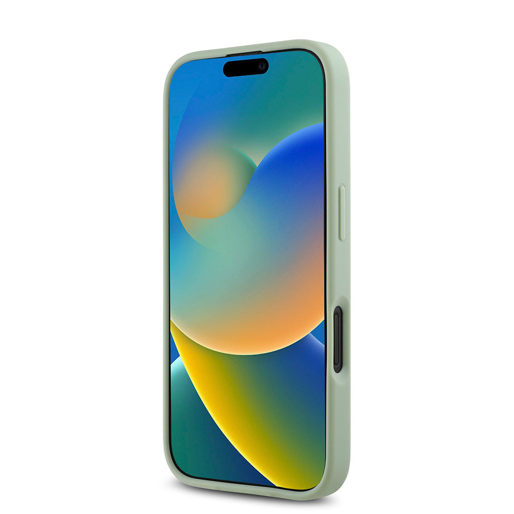 Apple iPhone 16 Case Guess Original Licensed M-safe Charging Feature Grained Cover Green with Text Logo