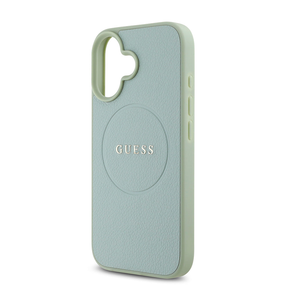 Apple iPhone 16 Case Guess Original Licensed M-safe Charging Feature Grained Cover Pink with Text Logo