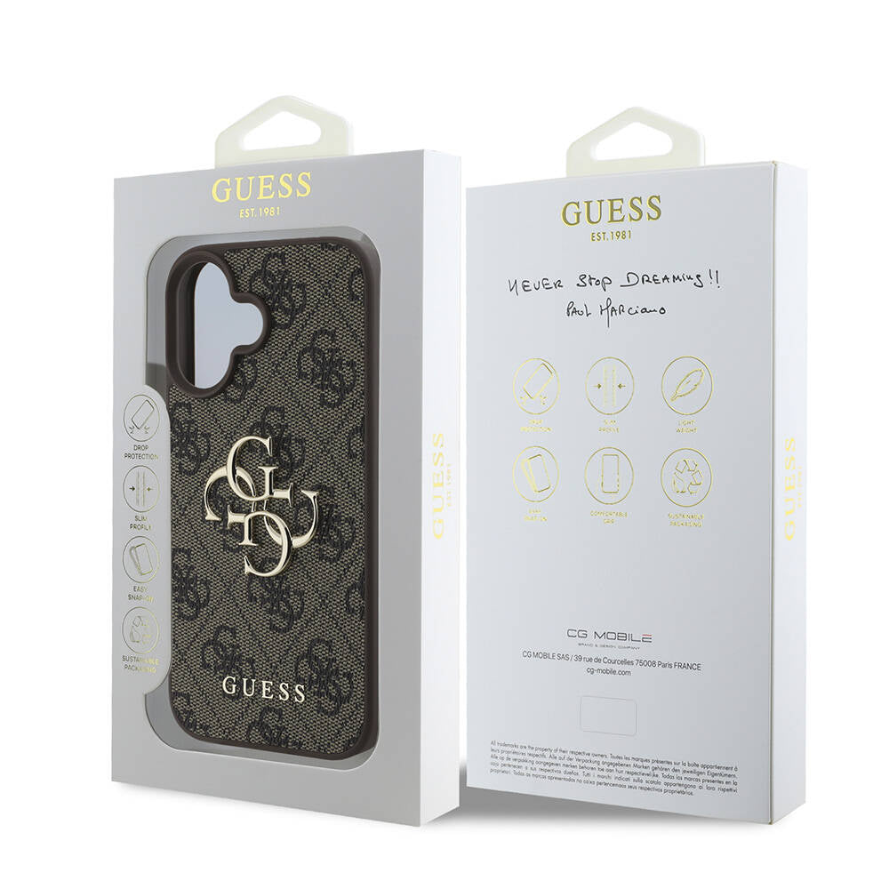 Apple iPhone 16 Case Guess Original Licensed PU Leather 4G Patterned Metal Large 4G and Text Logo Cover Pink