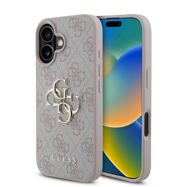 Apple iPhone 16 Case Guess Original Licensed PU Leather 4G Patterned Metal Large 4G and Text Logo Cover Brown