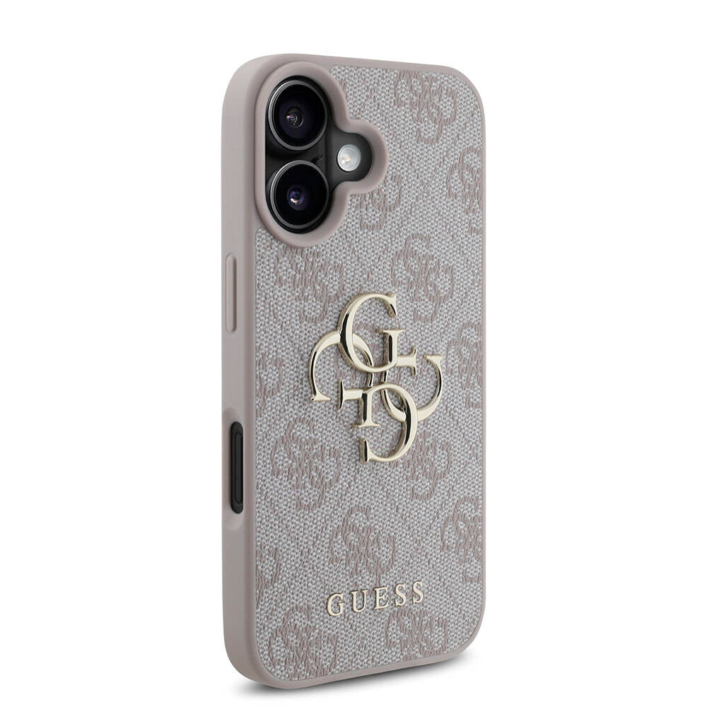 Apple iPhone 16 Case Guess Original Licensed PU Leather 4G Patterned Metal Large 4G and Text Logo Cover Brown