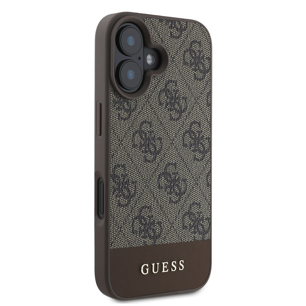 Apple iPhone 16 Case Guess Original Licensed PU Leather Stripe Logo Design Cover Pink