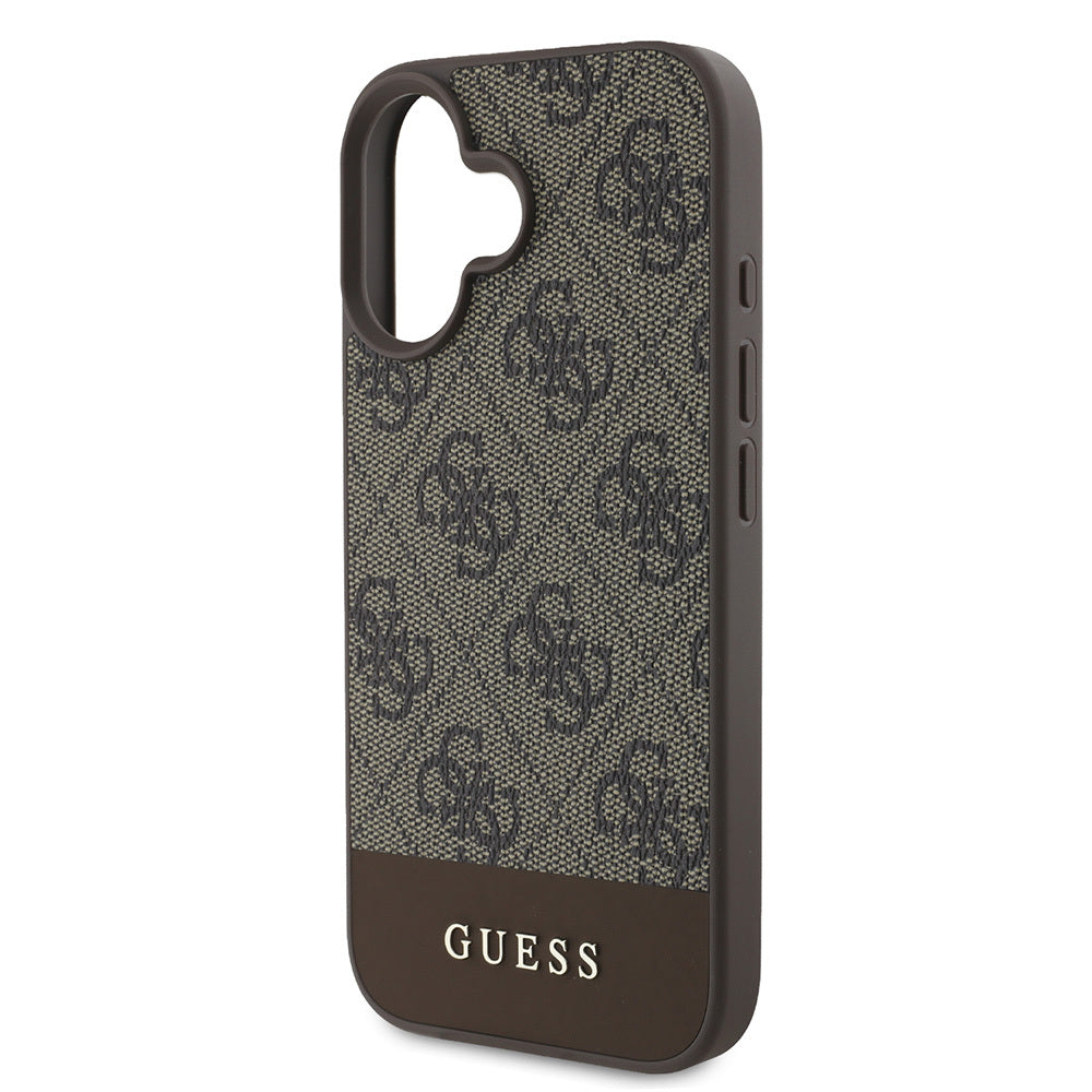 Apple iPhone 16 Case Guess Original Licensed PU Leather Stripe Logo Design Cover Pink