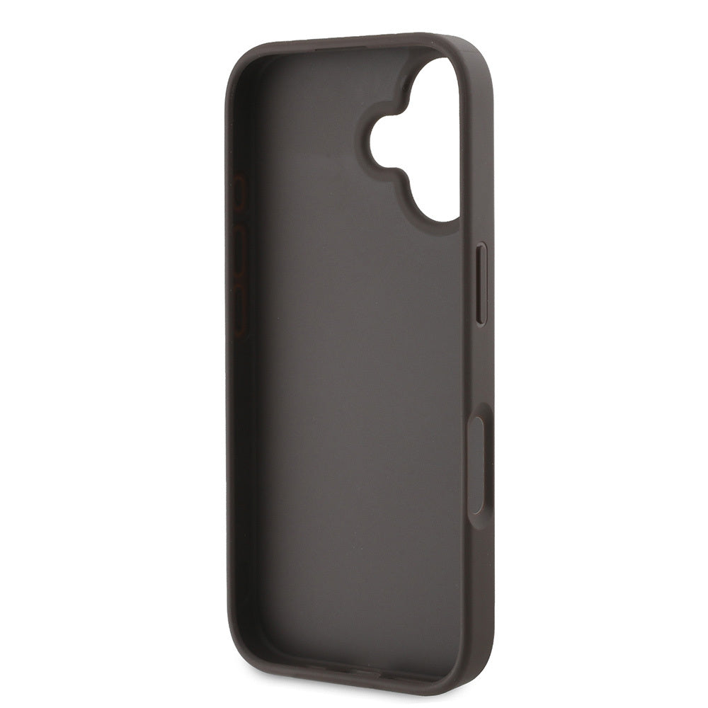 Apple iPhone 16 Case Guess Original Licensed PU Leather Stripe Logo Design Cover Brown