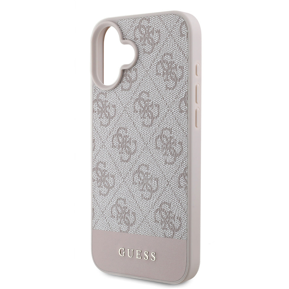 Apple iPhone 16 Case Guess Original Licensed PU Leather Stripe Logo Design Cover Pink