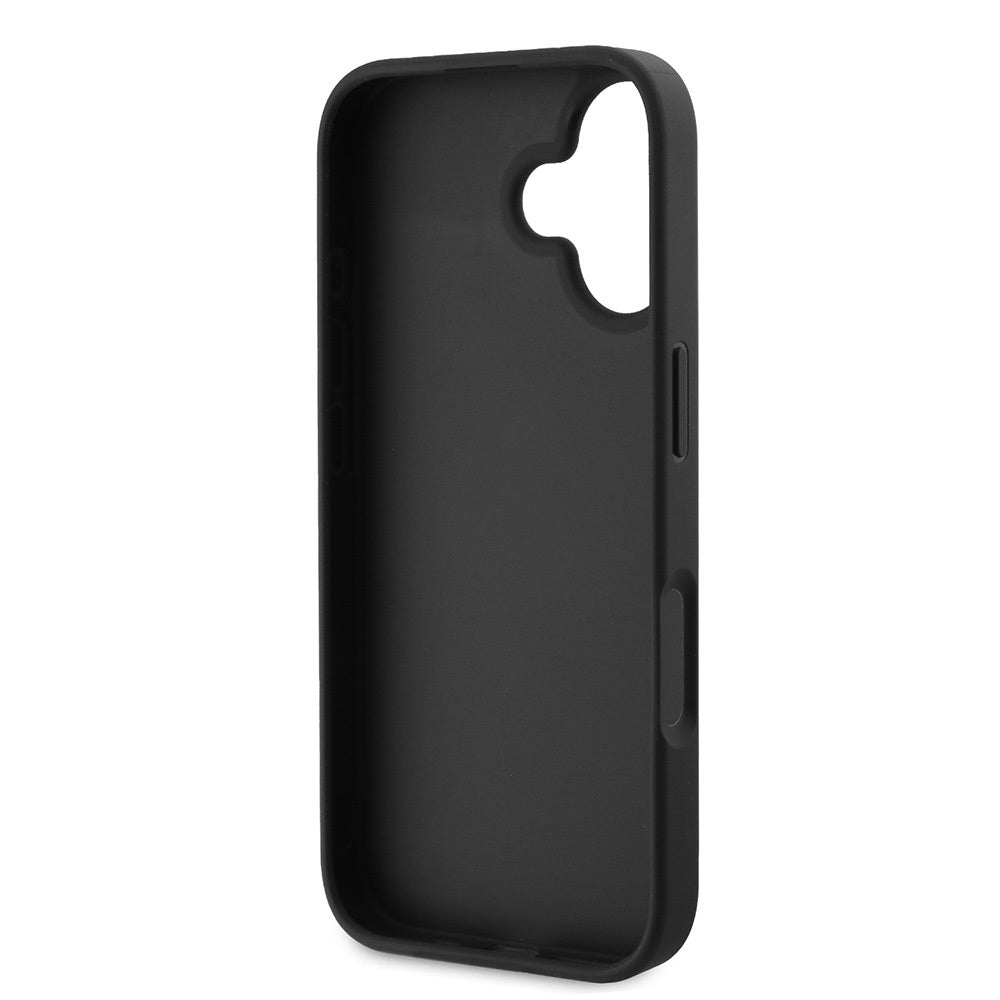 Apple iPhone 16 Case Guess Original Licensed PU Leather Stone Triangle Logo 4G Patterned Strass Cover Black
