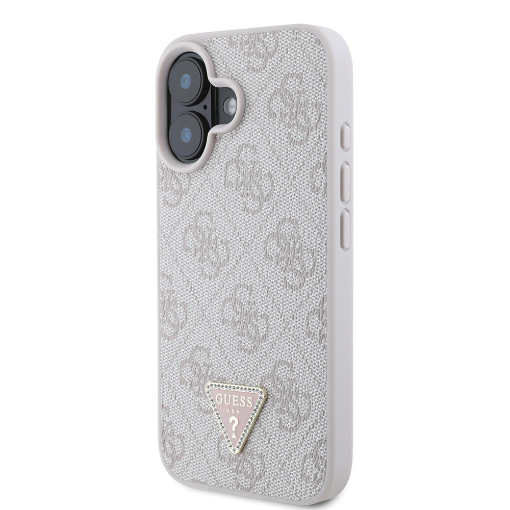 Apple iPhone 16 Case Guess Original Licensed PU Leather Stone Triangle Logo 4G Patterned Strass Cover Brown