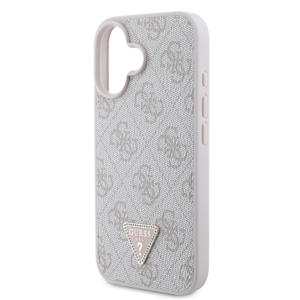 Apple iPhone 16 Case Guess Original Licensed PU Leather Stone Triangle Logo 4G Patterned Strass Cover Black