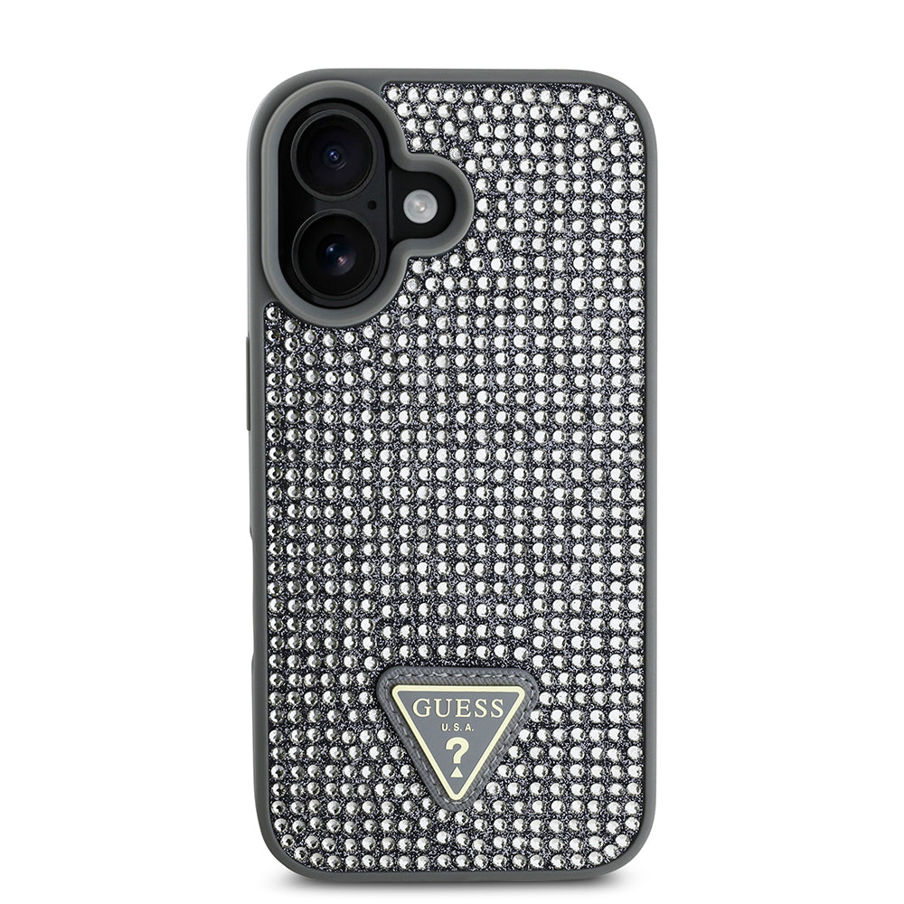 Apple iPhone 16 Case Guess Original Licensed Stone Back Surface Triangle Logo Cover Gold