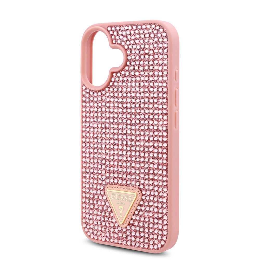 Apple iPhone 16 Case Guess Original Licensed Stone Back Surface Triangle Logo Cover Silver