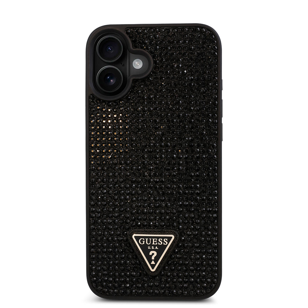 Apple iPhone 16 Case Guess Original Licensed Stone Back Surface Triangle Logo Cover Pink