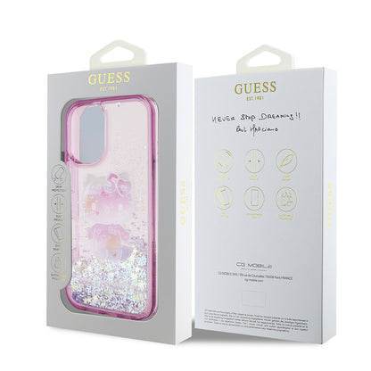Apple iPhone 16 Kılıf Hello Kitty Orjinal Lisanslı Sıvılı Simli 50. Yıldönümü Partisi Kapak Mor