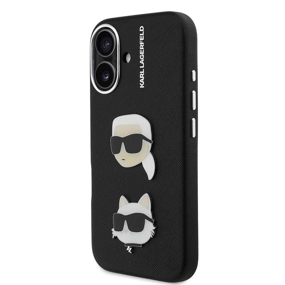 Apple iPhone 16 Kılıf Karl Lagerfeld Orjinal Lisanslı K&C Heads Pin Kapak Siyah