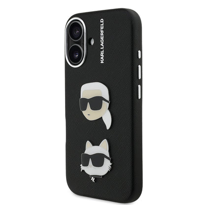 Apple iPhone 16 Kılıf Karl Lagerfeld Orjinal Lisanslı K&C Heads Pin Kapak Siyah