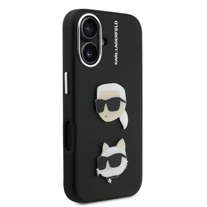 Apple iPhone 16 Kılıf Karl Lagerfeld Orjinal Lisanslı K&C Heads Pin Kapak Siyah