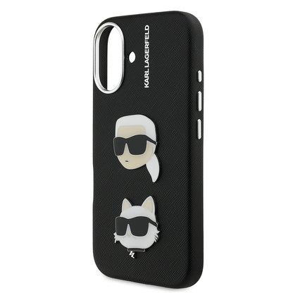 Apple iPhone 16 Kılıf Karl Lagerfeld Orjinal Lisanslı K&C Heads Pin Kapak Siyah