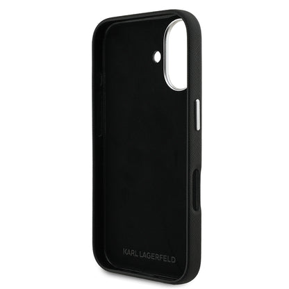 Apple iPhone 16 Kılıf Karl Lagerfeld Orjinal Lisanslı K&C Heads Pin Kapak Siyah