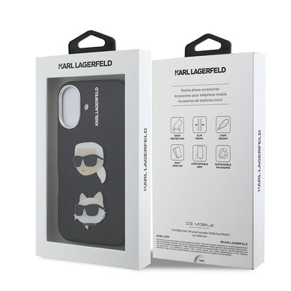 Apple iPhone 16 Kılıf Karl Lagerfeld Orjinal Lisanslı K&C Heads Pin Kapak Siyah