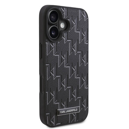Apple iPhone 16 Kılıf Karl Lagerfeld Orjinal Lisanslı M-safe Şarj Özellikli KL Yazılı Hot Stamp Kapak Siyah