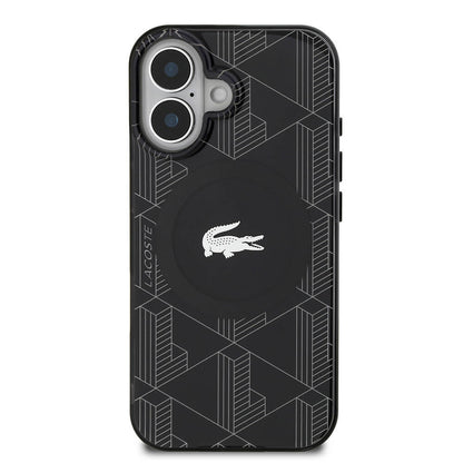Apple iPhone 16 Kılıf Lacoste Orjinal Lisanslı M-safe Şarj Özellikli IML Baskılı Gümüş Timsah Logolu Monogram Kapak Yeşil