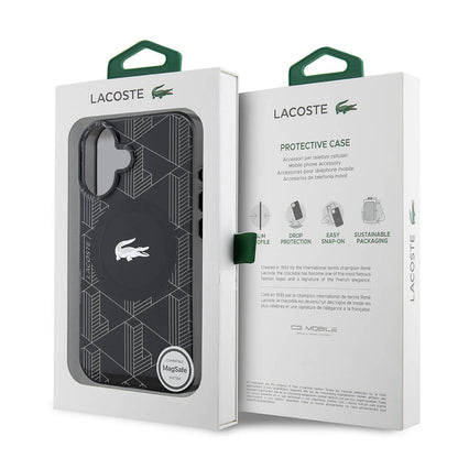 Apple iPhone 16 Kılıf Lacoste Orjinal Lisanslı M-safe Şarj Özellikli IML Baskılı Gümüş Timsah Logolu Monogram Kapak Yeşil