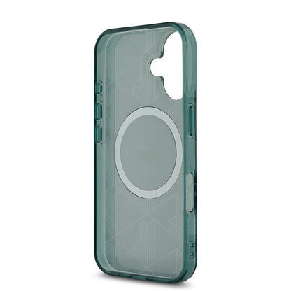 Apple iPhone 16 Kılıf Lacoste Orjinal Lisanslı M-safe Şarj Özellikli IML Baskılı Gümüş Timsah Logolu Monogram Kapak Siyah