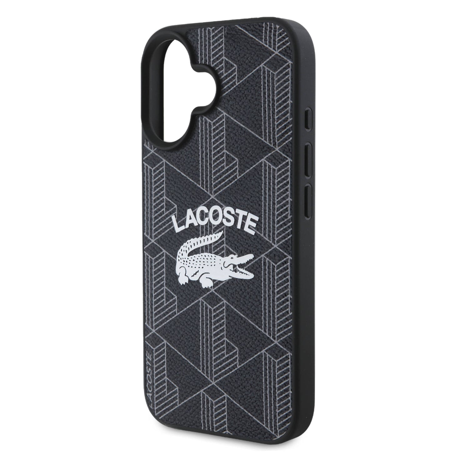 Apple iPhone 16 Kılıf Lacoste Orjinal Lisanslı M-safe Şarj Özellikli Mono Vintage Logo Kapak Siyah