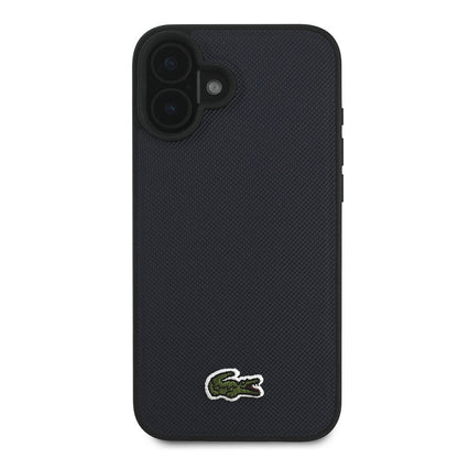 Apple iPhone 16 Kılıf Lacoste Orjinal Lisanslı PU Pike Desenli Arka Yüzey İkonik Timsah Dokuma Logolu Kapak Siyah