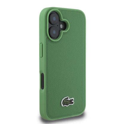 Apple iPhone 16 Kılıf Lacoste Orjinal Lisanslı PU Pike Desenli Arka Yüzey İkonik Timsah Dokuma Logolu Kapak Koyu Yeşil