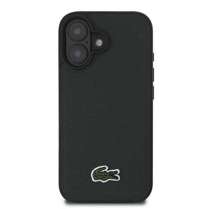 Apple iPhone 16 Kılıf Lacoste Orjinal Lisanslı PU Pike Desenli Arka Yüzey İkonik Timsah Dokuma Logolu Kapak Koyu Yeşil