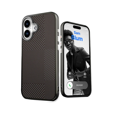 Apple iPhone 16 Kılıf M-safe Şarj Özellikli Karbon Fiber Desenli Mutural Montage Kapak Kahverengi