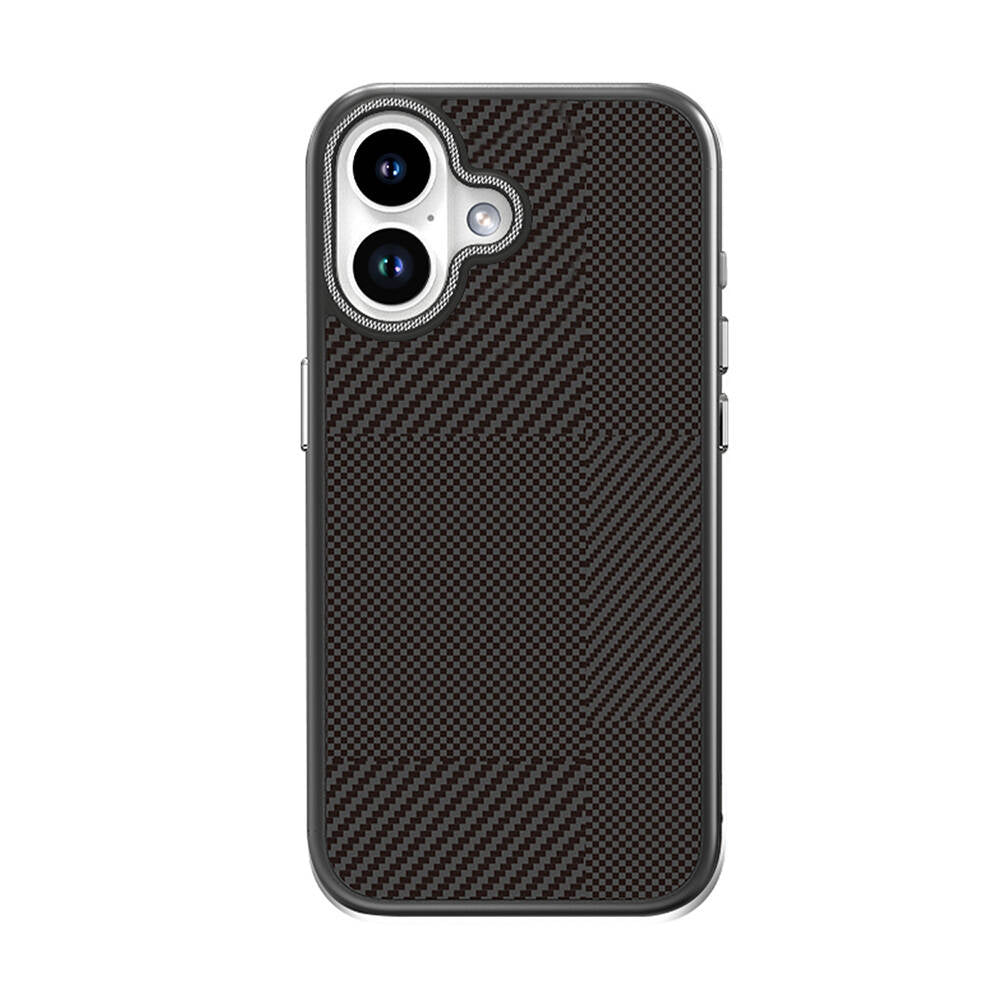 Apple iPhone 16 Kılıf M-safe Şarj Özellikli Karbon Fiber Desenli Mutural Montage Kapak Gümüş