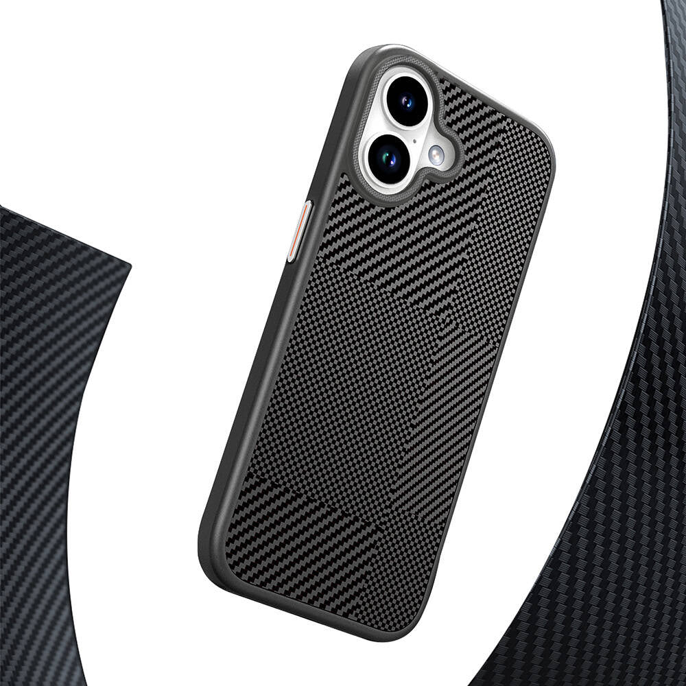 Apple iPhone 16 Kılıf M-safe Şarj Özellikli Karbon Fiber Desenli Mutural Montage Kapak Kahverengi